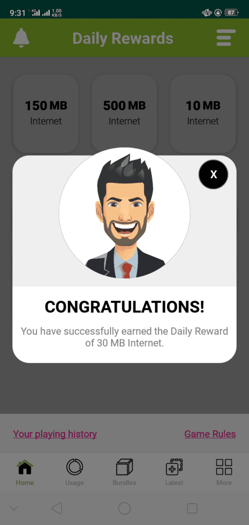 my zong app daily reward